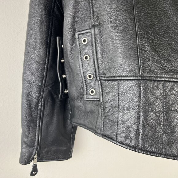 Wilsons Leather Black Leather Moto Jacket Mens LARGE Lined Zip Biker ~ READ - Picture 5 of 10